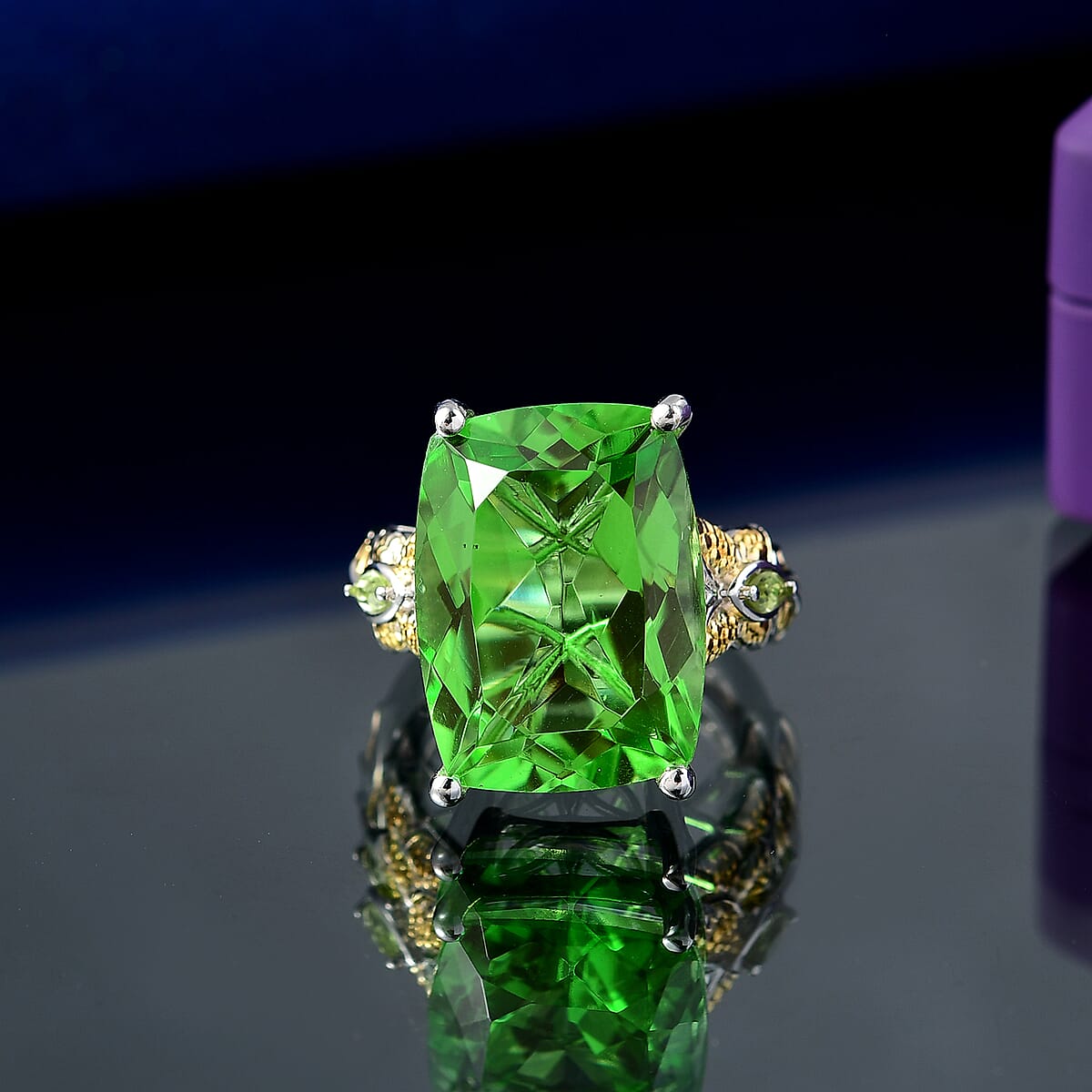 EverTrue Chartreuse Quartz (Triplet) and Peridot 21.40 ctw Butterfly Ring in 18K YG Plated and Platinum Bond (Size 9.0) image number 1