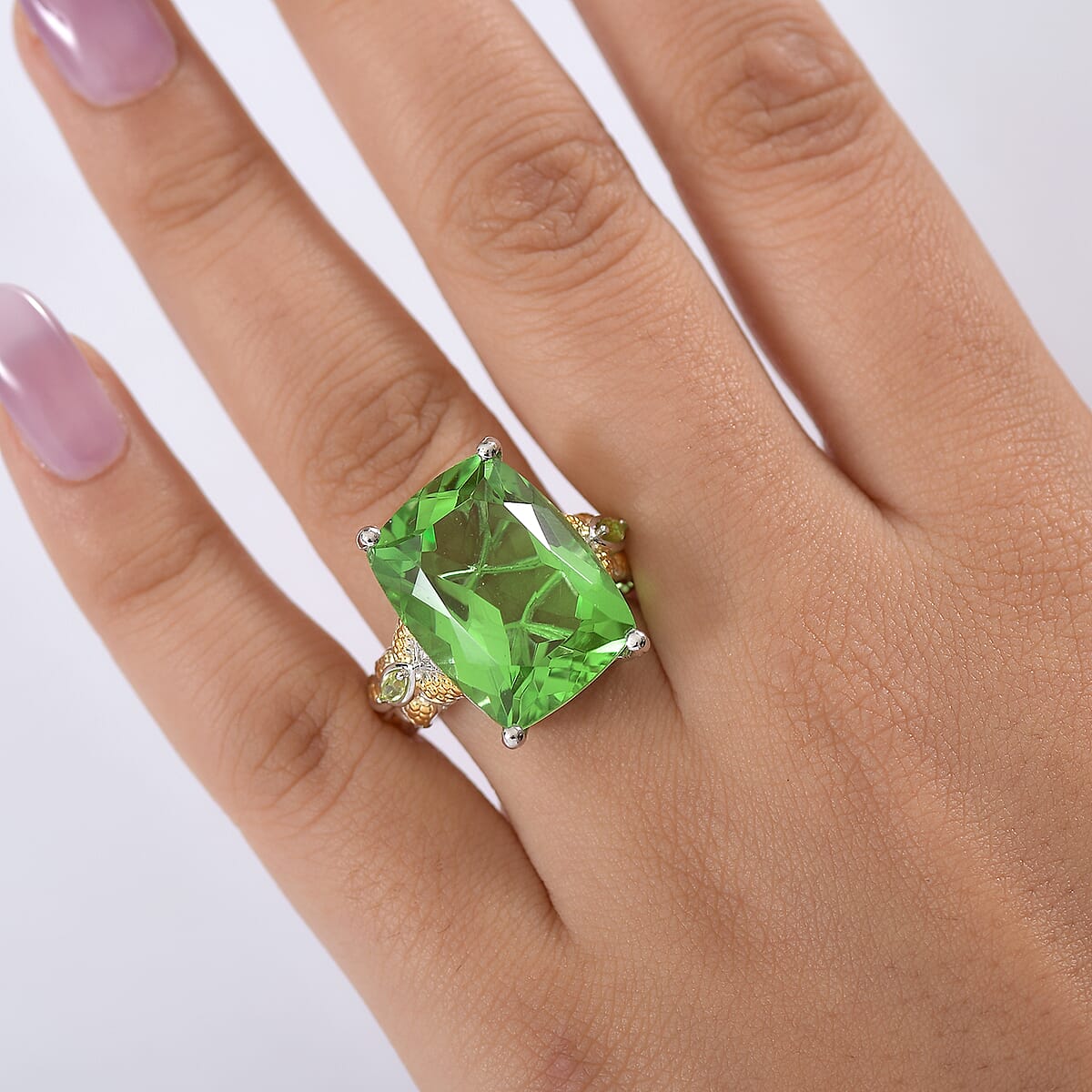 EverTrue Chartreuse Quartz (Triplet) and Peridot 21.40 ctw Butterfly Ring in 18K YG Plated and Platinum Bond (Size 9.0) image number 2