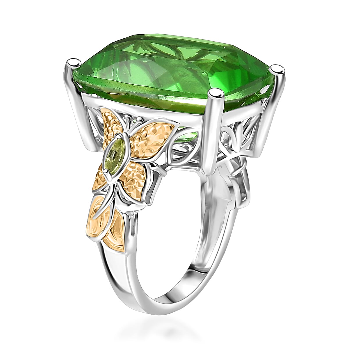 EverTrue Chartreuse Quartz (Triplet) and Peridot 21.40 ctw Butterfly Ring in 18K YG Plated and Platinum Bond (Size 9.0) image number 3