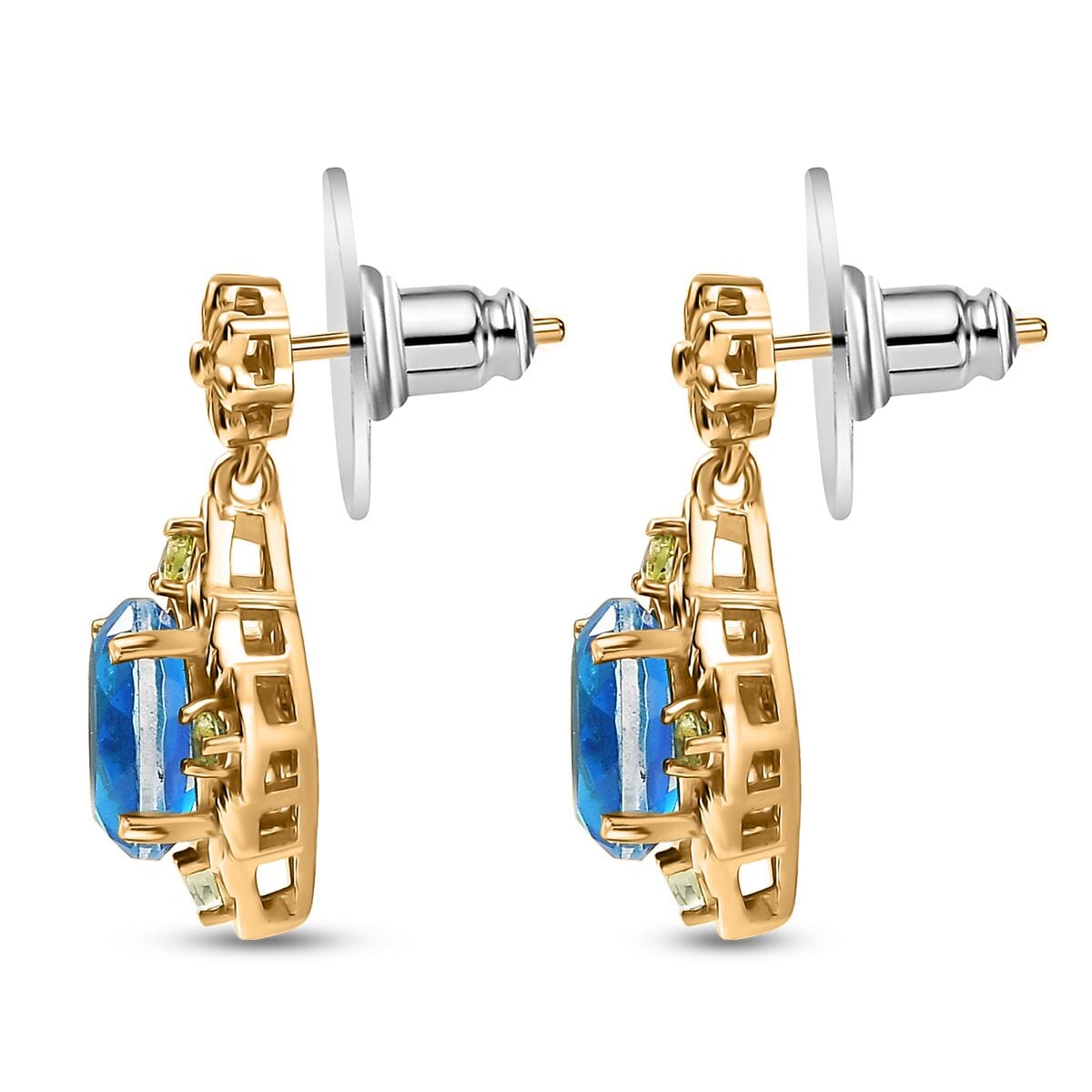 EverTrue Caribbean Quartz (Triplet) and Peridot 4.40 ctw Floral Earrings in 18K YG Plated image number 3