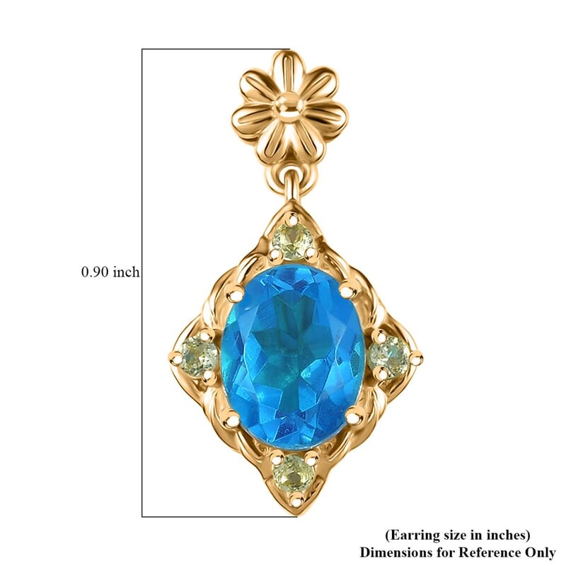 EverTrue Caribbean Quartz (Triplet) and Peridot 4.40 ctw Floral Earrings in 18K YG Plated