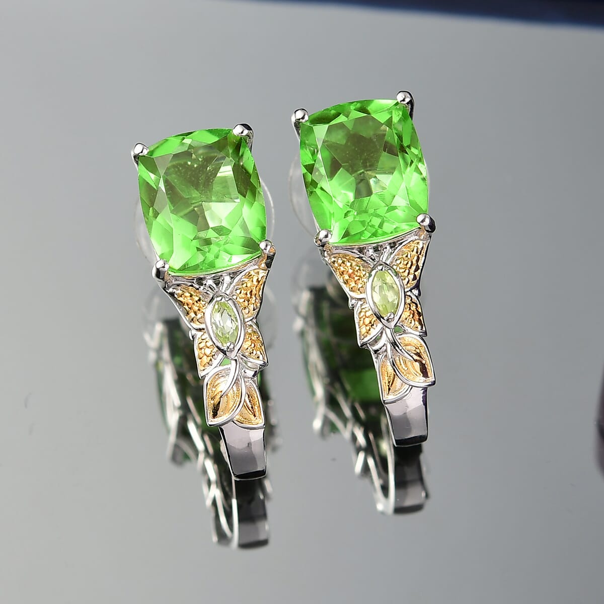 Ever True Chartreuse Quartz (Triplet) and Peridot 12.00 ctw Butterfly Earrings in 18K YG Plated and Platinum Bond image number 1