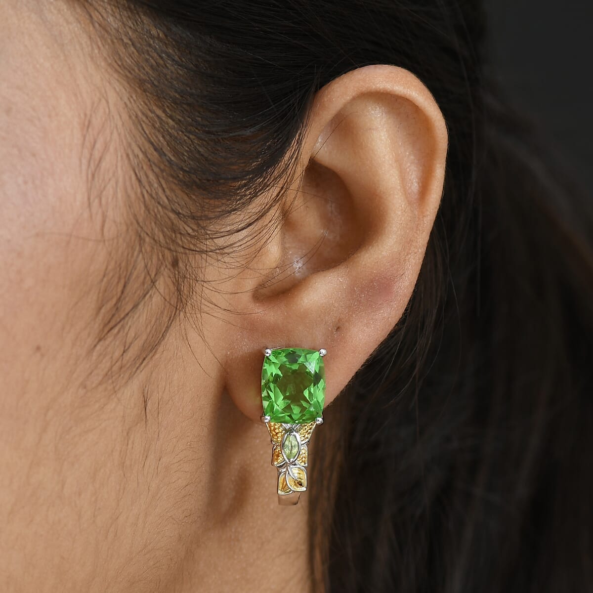Ever True Chartreuse Quartz (Triplet) and Peridot 12.00 ctw Butterfly Earrings in 18K YG Plated and Platinum Bond image number 2