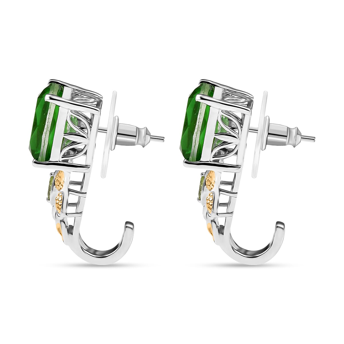 Ever True Chartreuse Quartz (Triplet) and Peridot 12.00 ctw Butterfly Earrings in 18K YG Plated and Platinum Bond image number 4