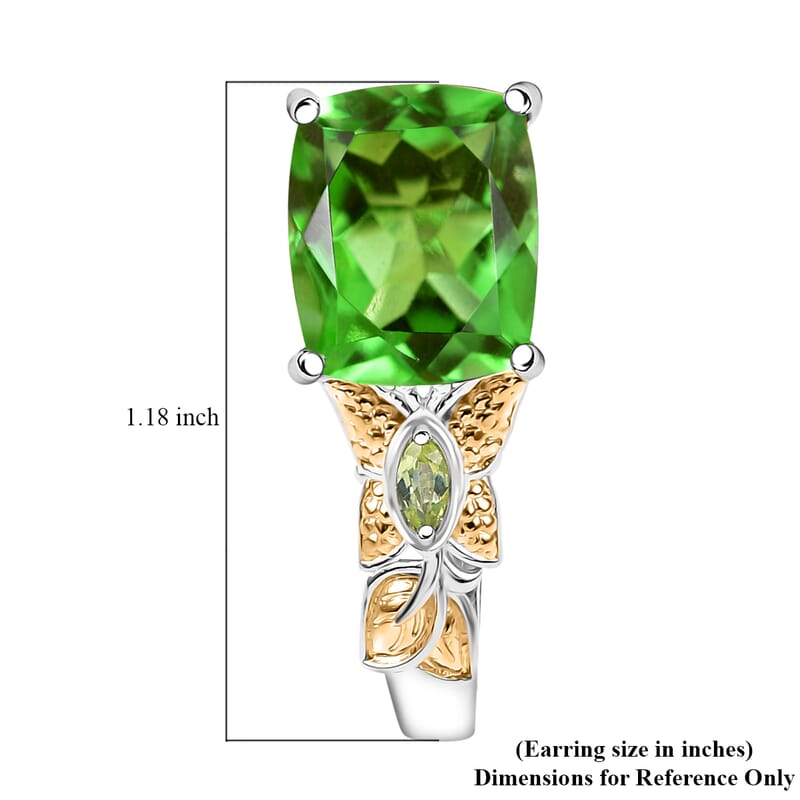 EverTrue Chartreuse Quartz (Triplet) and Peridot 12.00 ctw Butterfly Earrings in 18K YG Plated and Platinum Bond