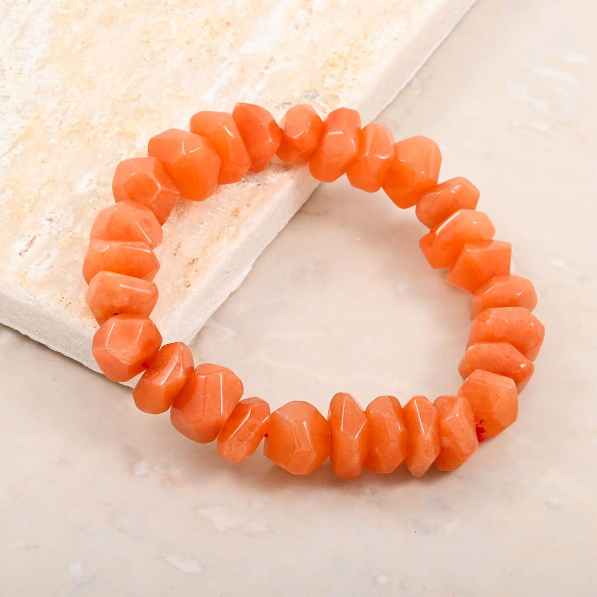 Faceted Freeform Red Aventurine 176.10 ctw Stretch Bracelet (6-7In) image number 1