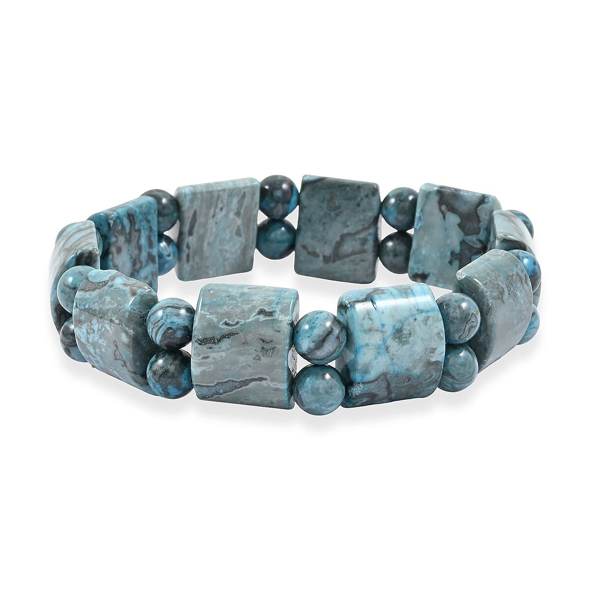 Blue Quartz 163.00 ctw Block and Beaded Stretch Bracelet image number 0