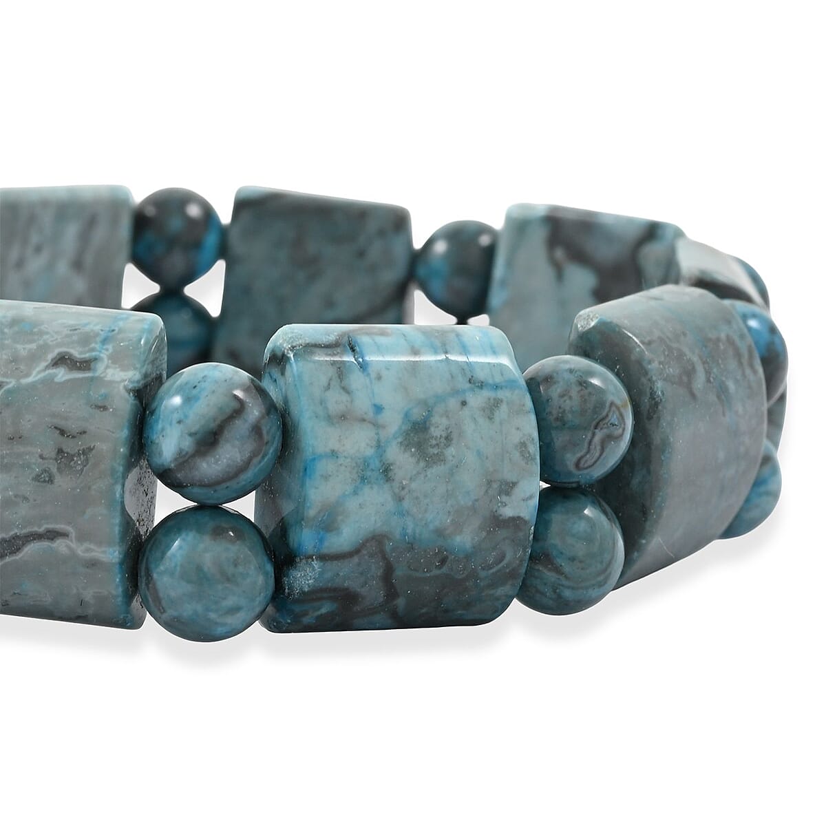 Blue Quartz 163.00 ctw Block and Beaded Stretch Bracelet image number 2