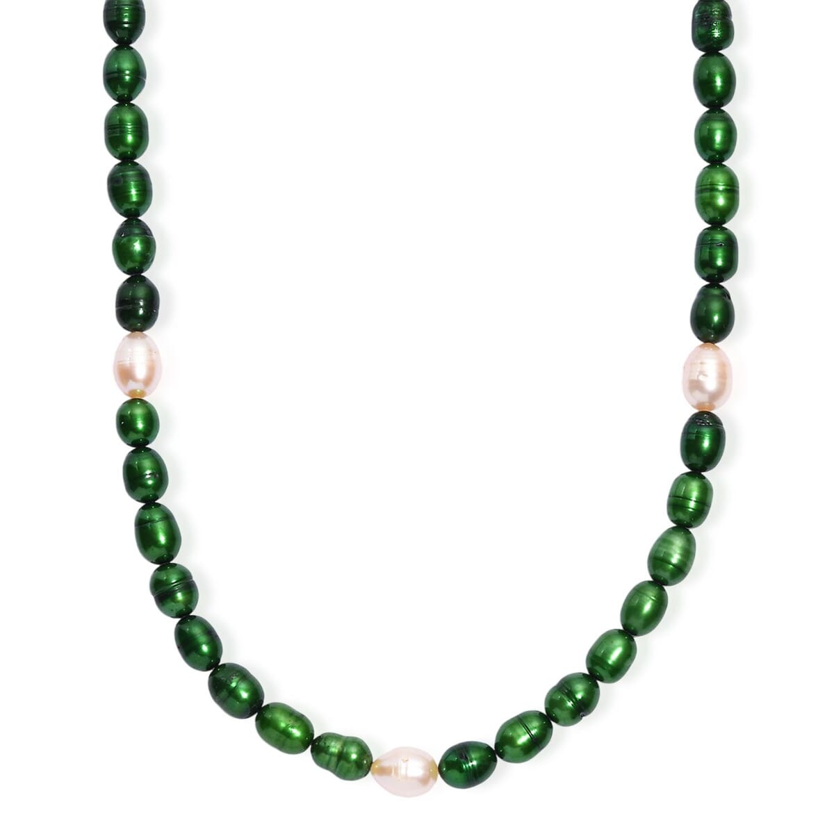 Green Pearl (D) and Freshwater Pearl Necklace in Rhodium Over Sterling Silver 20 Inches image number 0