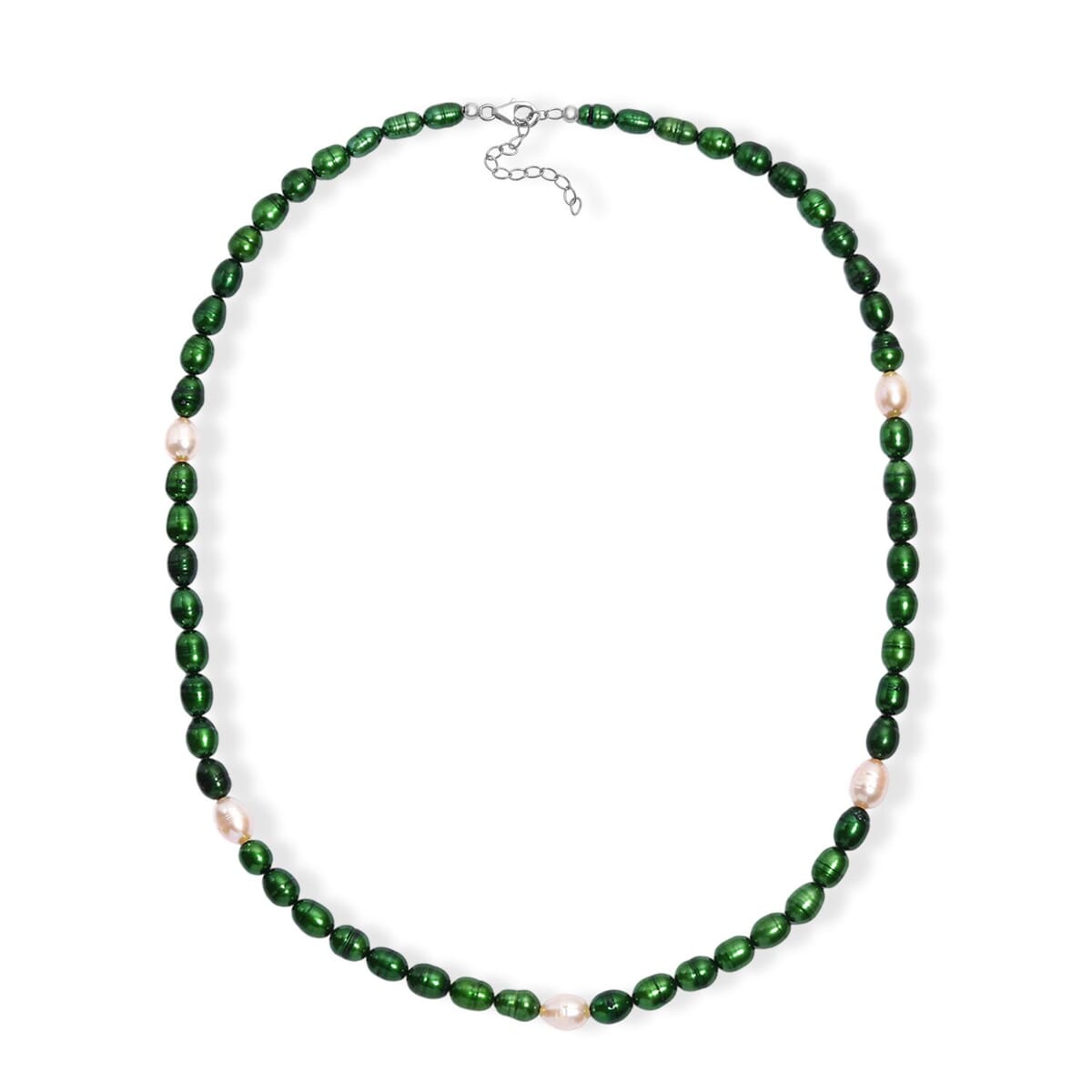 Green Pearl (D) and Freshwater Pearl Necklace in Rhodium Over Sterling Silver 20 Inches image number 3