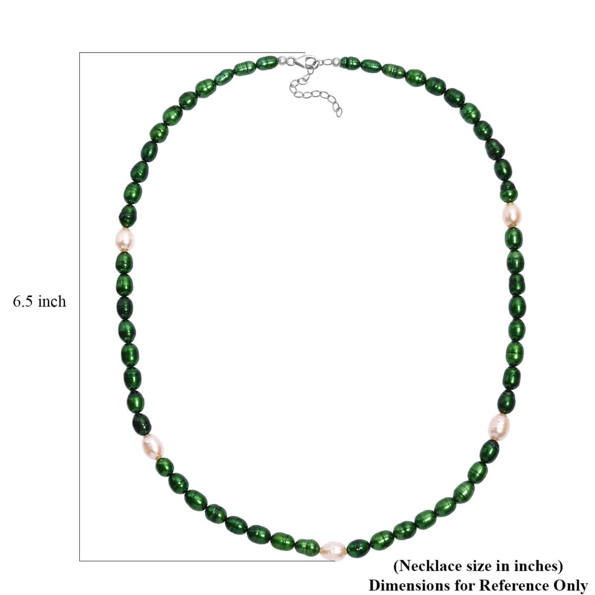Green Pearl (D) and Freshwater Pearl Necklace in Rhodium Over Sterling Silver 20 Inches image number 5