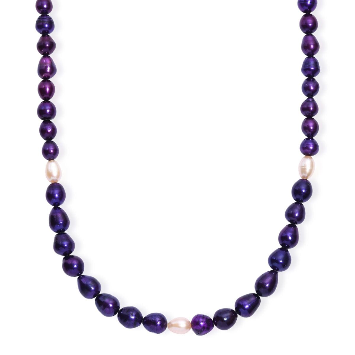 Purple Pearl (D) and Freshwater Pearl Necklace in Rhodium Over Sterling Silver 20 Inches image number 0