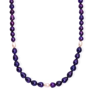 Purple Pearl (D) and Freshwater Pearl Necklace in Rhodium Over Sterling Silver 20 Inches