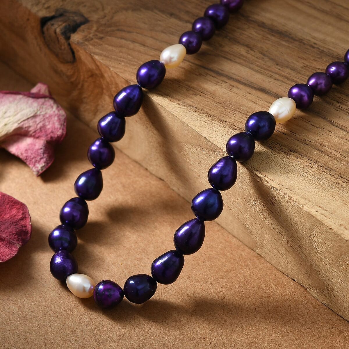 Purple Pearl (D) and Freshwater Pearl Necklace in Rhodium Over Sterling Silver 20 Inches image number 1