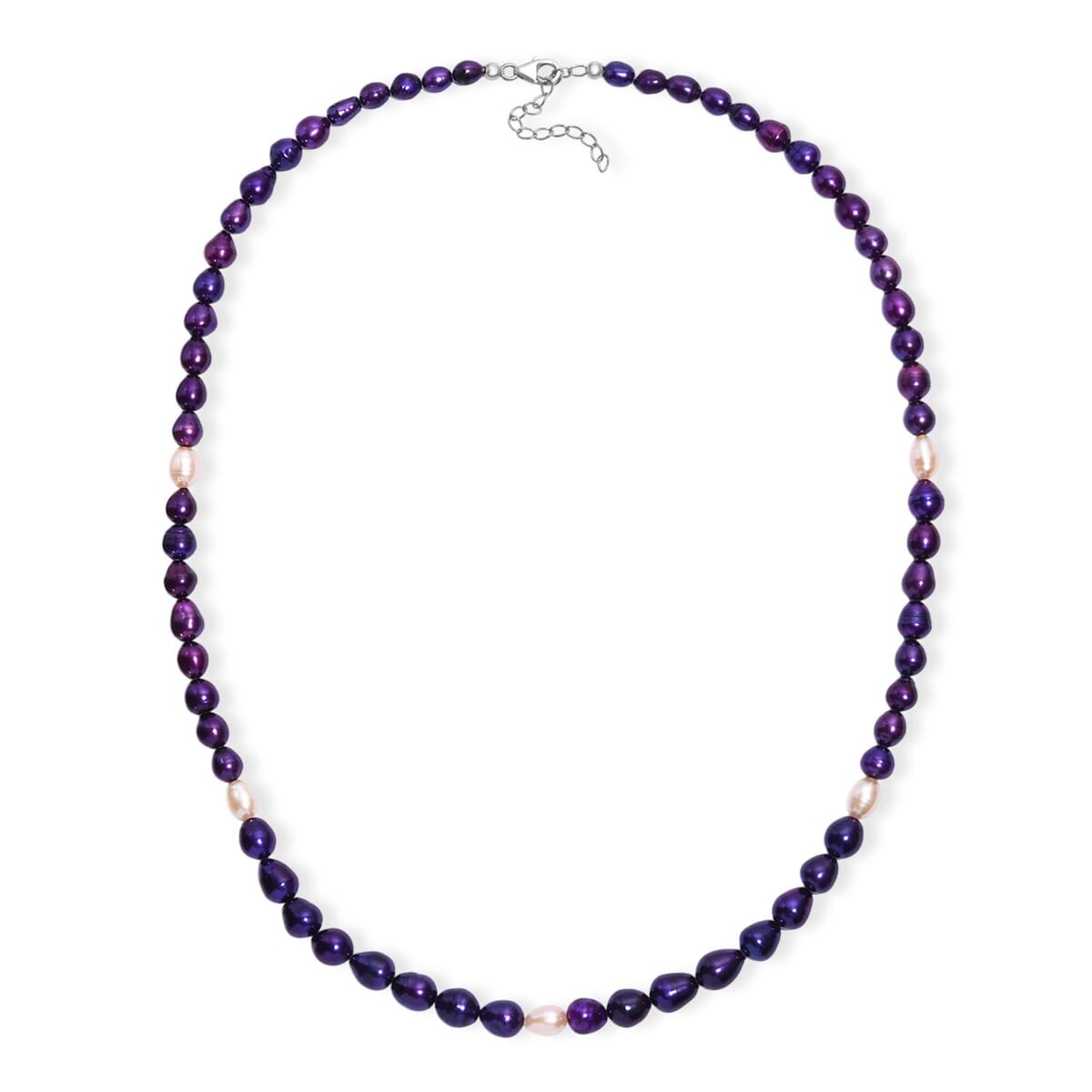 Purple Pearl (D) and Freshwater Pearl Necklace in Rhodium Over Sterling Silver 20 Inches image number 3