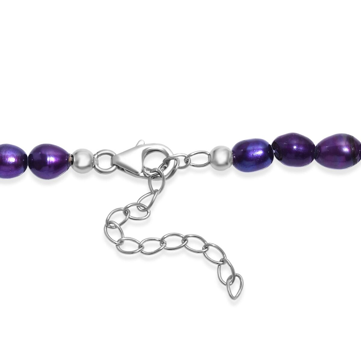 Purple Pearl (D) and Freshwater Pearl Necklace in Rhodium Over Sterling Silver 20 Inches image number 4