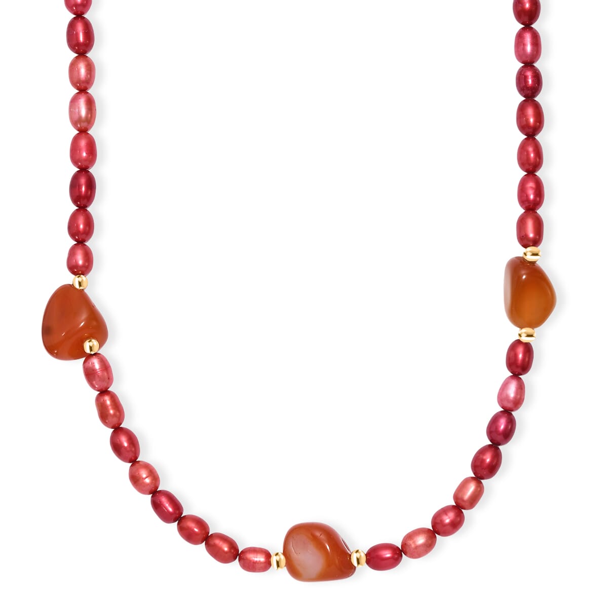 Carnelian 150.00 ctw and Pink Freshwater Pearl (D) Necklace in Stainless Steel 24 Inches image number 0