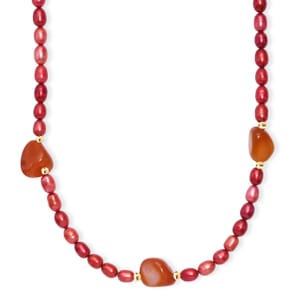 Carnelian 150.00 ctw and Pink Freshwater Pearl (D) Necklace in Stainless Steel 24 Inches