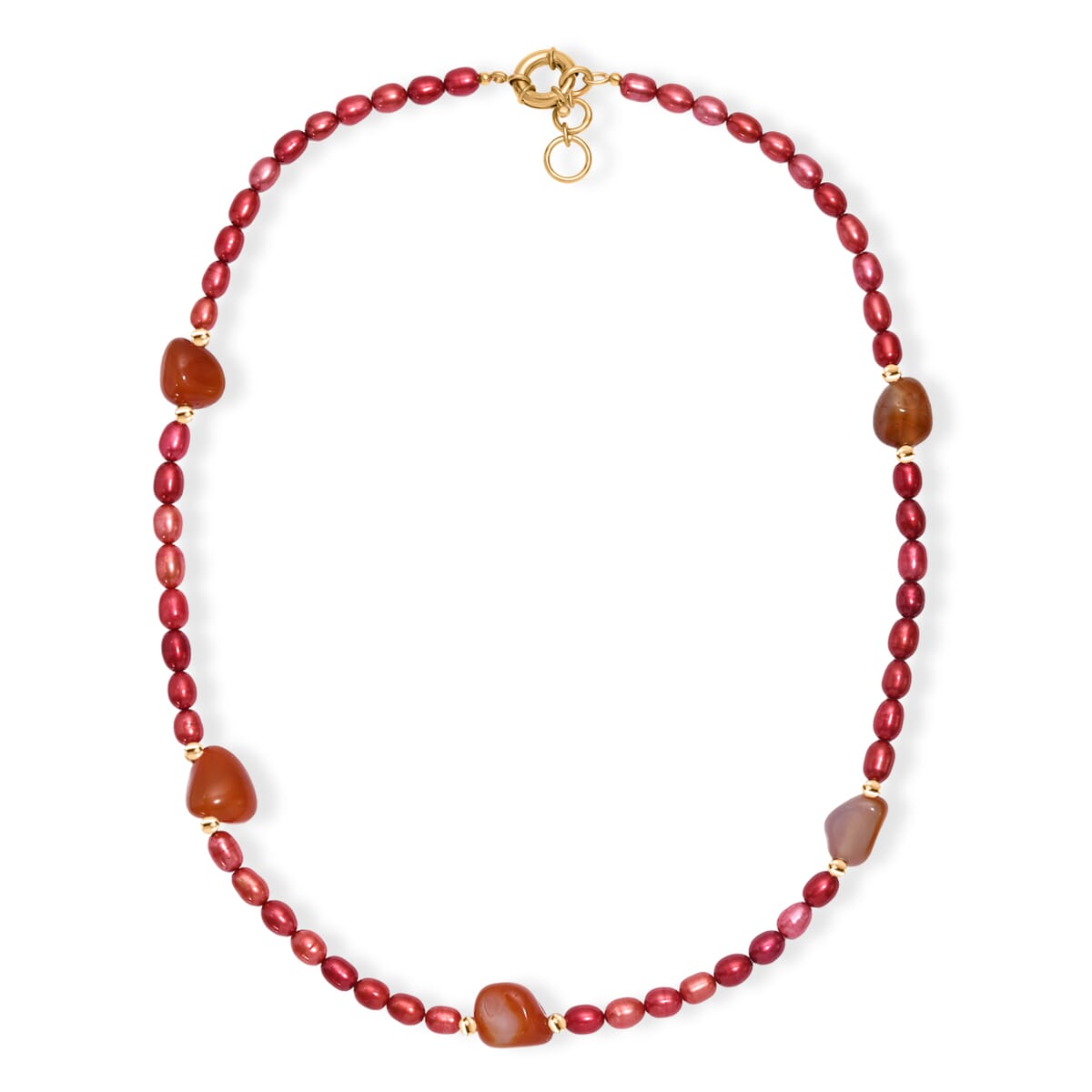 Carnelian 150.00 ctw and Pink Freshwater Pearl (D) Necklace in Stainless Steel 24 Inches image number 3