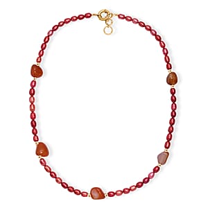 Carnelian 150.00 ctw and Pink Freshwater Pearl (D) Necklace in Stainless Steel 24 Inches