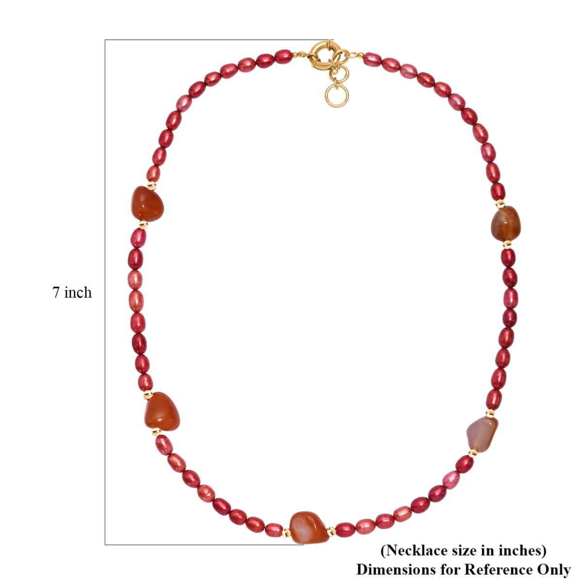 Carnelian 150.00 ctw and Pink Freshwater Pearl (D) Necklace in Stainless Steel 24 Inches image number 5