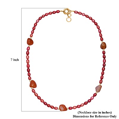 Carnelian 150.00 ctw and Pink Freshwater Pearl (D) Necklace in Stainless Steel 24 Inches