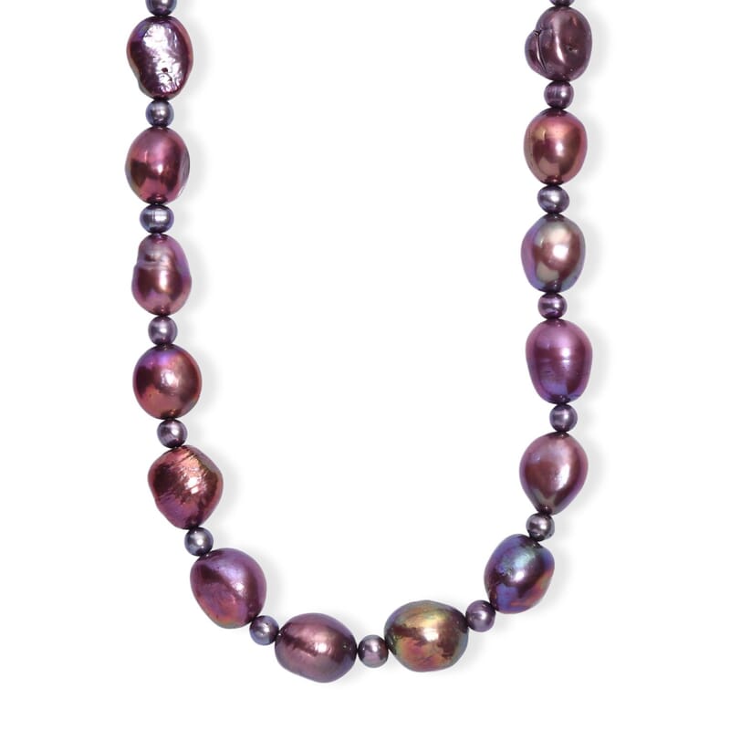 Multi Color Pearl (D) Necklace in Rhodium Over Sterling Silver 20 Inches