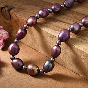 Multi Color Pearl (D) Necklace in Rhodium Over Sterling Silver 20 Inches