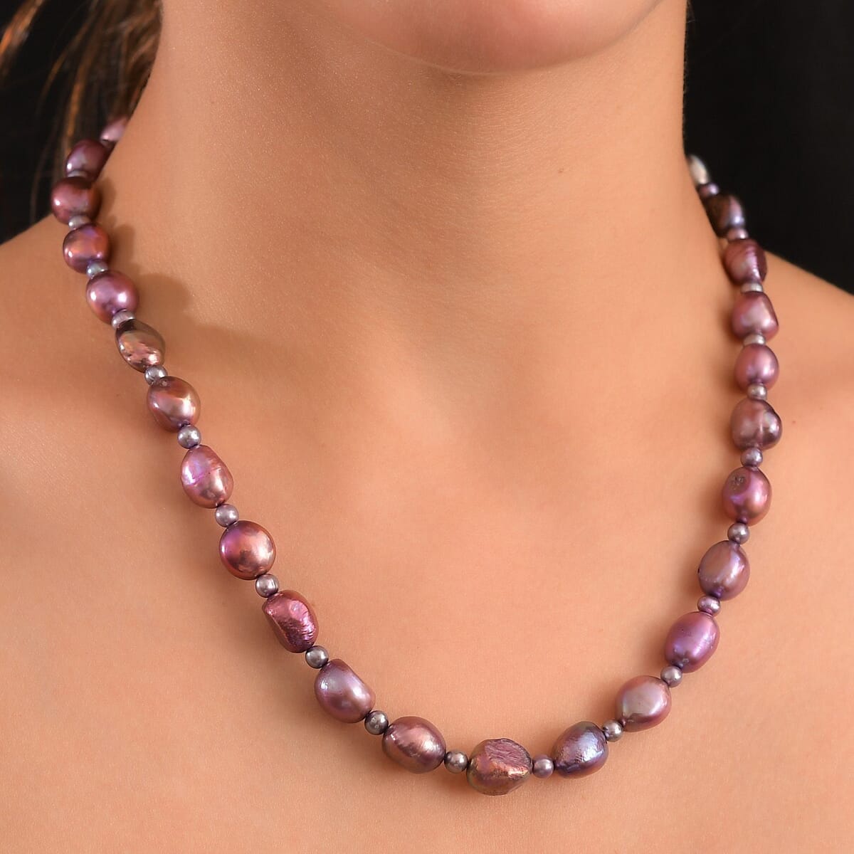 Multi Color Pearl (D) Necklace in Rhodium Over Sterling Silver 20 Inches image number 2
