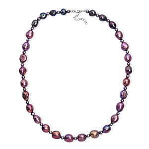 Multi Color Pearl (D) Necklace in Rhodium Over Sterling Silver 20 Inches