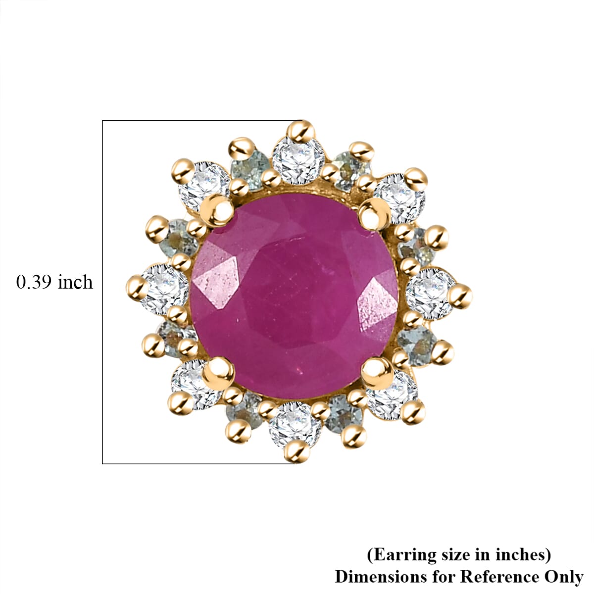 D'Joy AAA Royal Ruby, Paraiba Tourmaline and Diamond 2.75 ctw Sunflower Stud Earrings in 18K Vermeil Yellow Gold Over Sterling Silver image number 4
