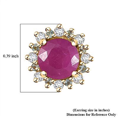 D'Joy AAA Royal Ruby, Paraiba Tourmaline and Diamond 2.75 ctw Sunflower Stud Earrings in 18K Vermeil Yellow Gold Over Sterling Silver