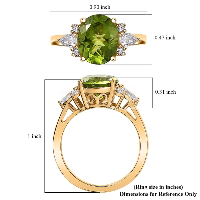 D'Joy Premium Hebei Peridot and Moissanite 4.25 ctw Celestial Radiance Ring in 18K Vermeil Yellow Gold Over Sterling Silver (Size 10.0)