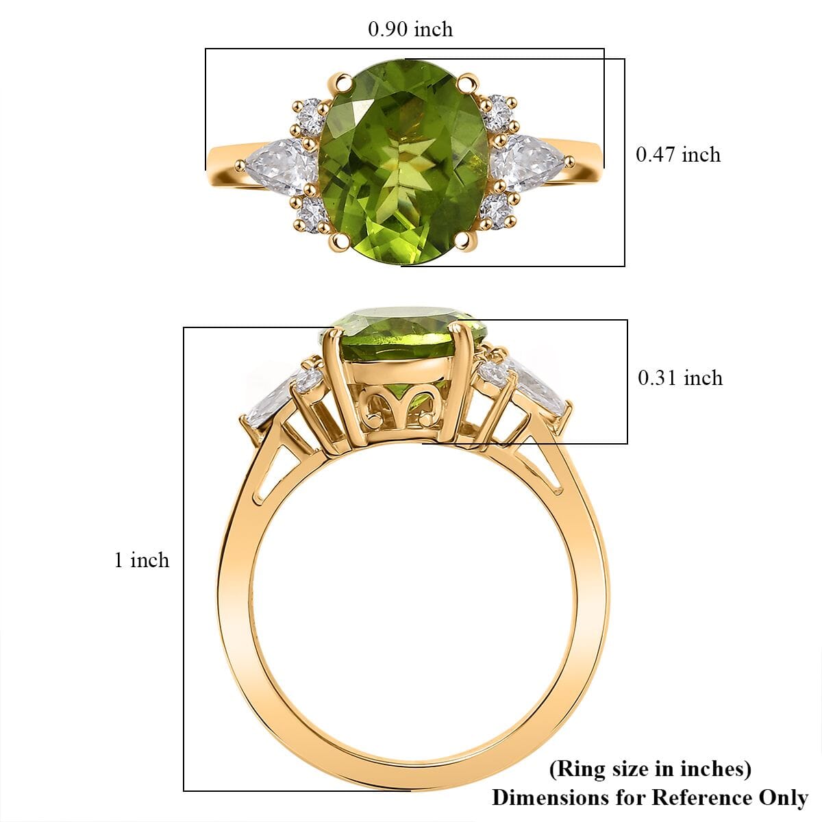 D'Joy Peridot and Moissanite 4.25 ctw Ring in 18K Vermeil Yellow Gold Over Sterling Silver (Size 8.0)  image number 5