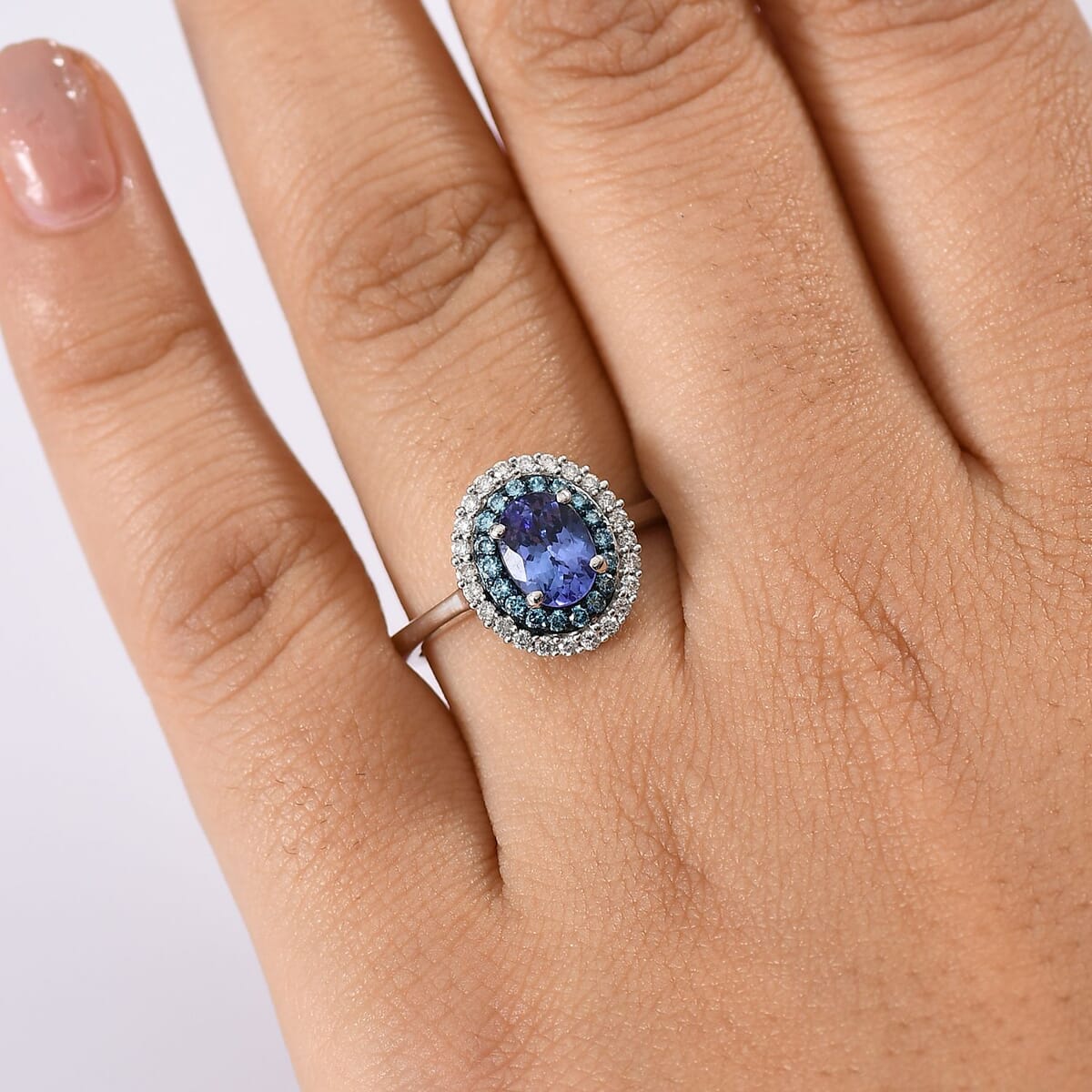 Premium Tanzanite, Luxuriant Lab Grown Blue and White Diamond 1.45 ctw Twilight Reverie Ring in Rhodium Over Sterling Silver (Size 10.0) image number 2