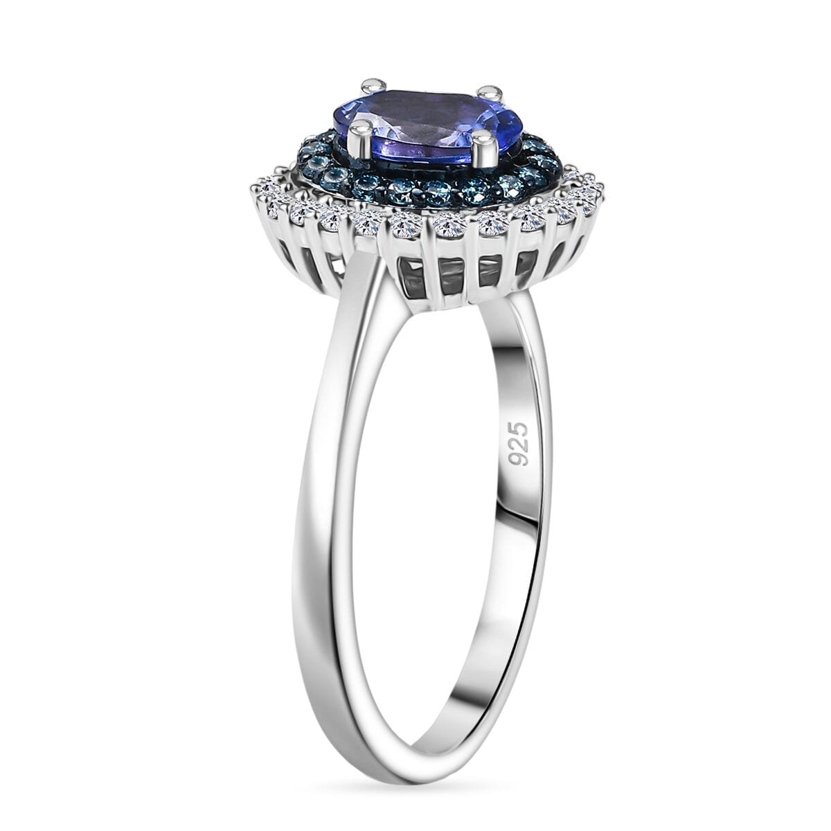 Premium Tanzanite, Luxuriant Lab Grown Blue and White Diamond 1.45 ctw Twilight Reverie Ring in Rhodium Over Sterling Silver (Size 10.0) image number 3