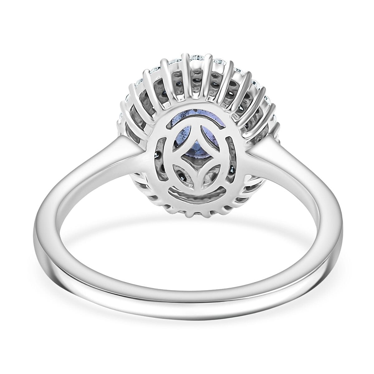 Premium Tanzanite, Luxuriant Lab Grown Blue Diamond (IR) and Lab Grown White Diamond 1.45 ctw Twilight Reverie Ring in Rhodium Over Sterling Silver (Size 10.0)