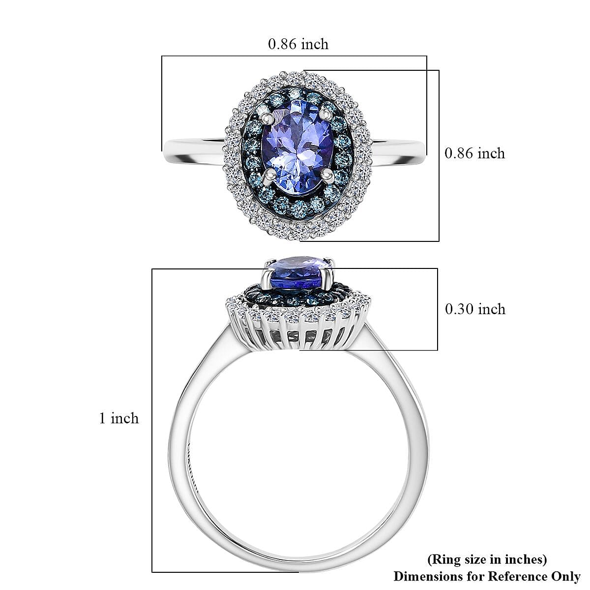 Premium Tanzanite, Luxuriant Lab Grown Blue Diamond (IR) and Lab Grown White Diamond 1.45 ctw Twilight Reverie Ring in Rhodium Over Sterling Silver (Size 10.0)