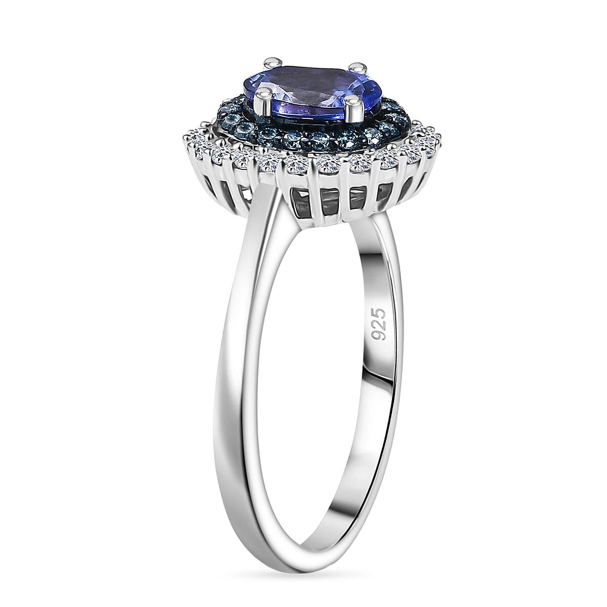 Premium Tanzanite, Luxuriant Lab Grown Blue and White Diamond 1.45 ctw Twilight Reverie Ring in Rhodium Over Sterling Silver (Size 6.0) (Del. in 10-12 Days)