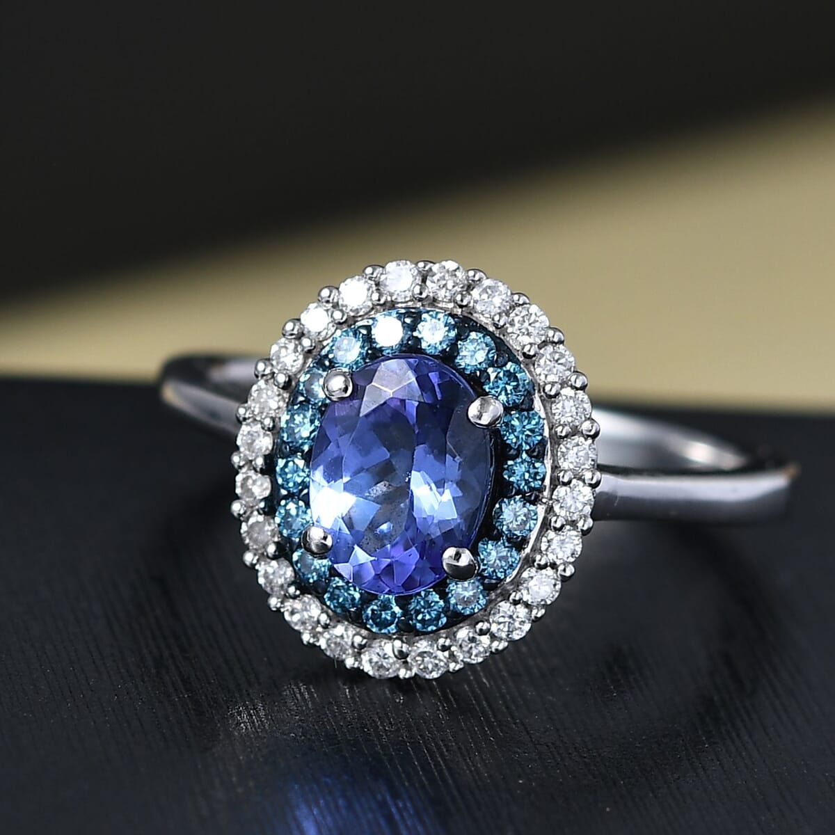 Premium Tanzanite, Luxuriant Lab Grown Blue and White Diamond 1.45 ctw Twilight Reverie Ring in Rhodium Over Sterling Silver (Size 8.0) image number 1