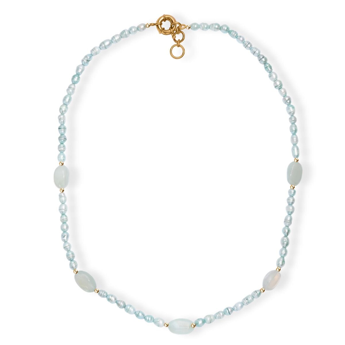 Blue Chalcedony Enhanced 75.00 ctw and Blue Pearl (D) Necklace in ION Plated YG Stainless Steel 24 Inches image number 3