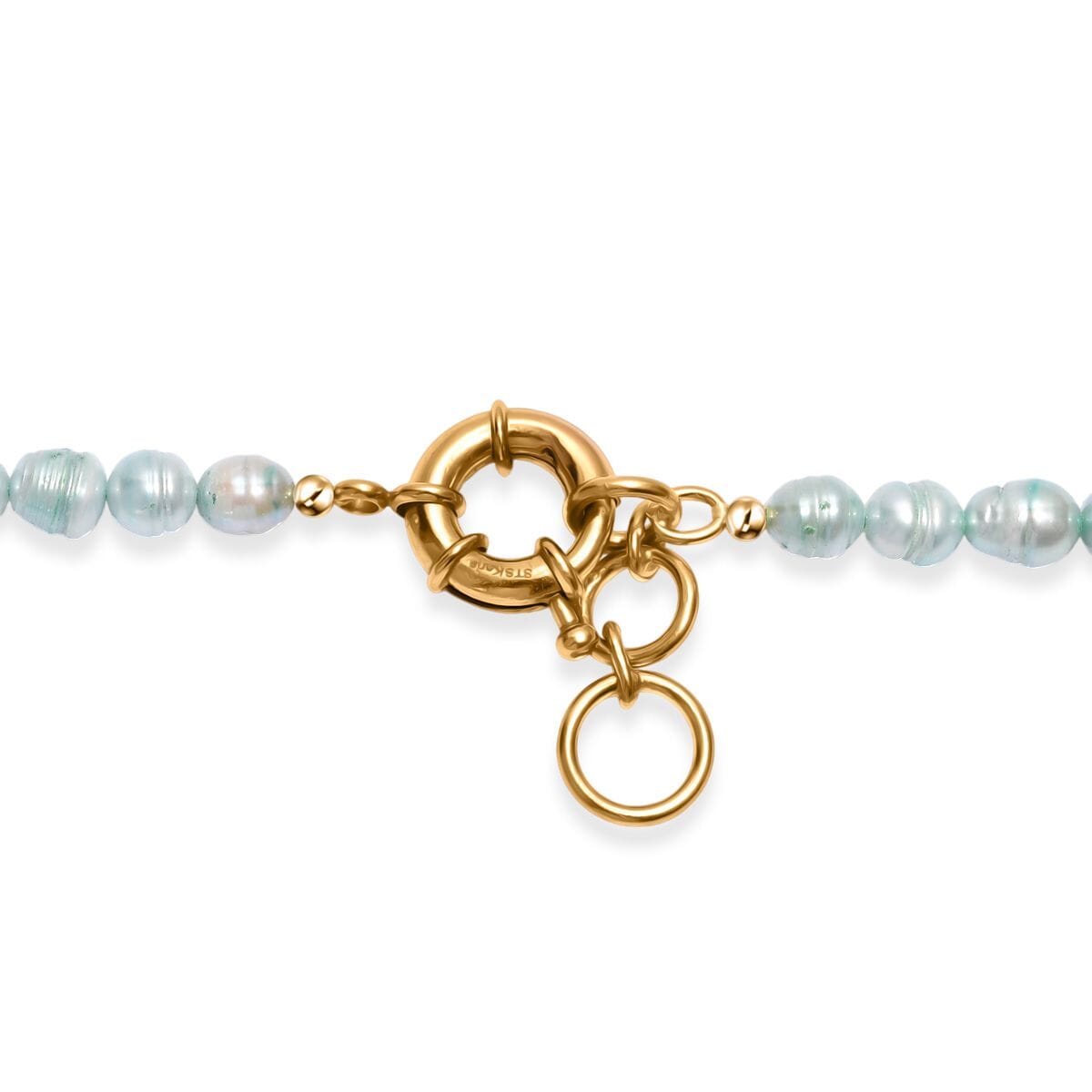 Blue Chalcedony Enhanced 75.00 ctw and Blue Pearl (D) Necklace in ION Plated YG Stainless Steel 24 Inches image number 4