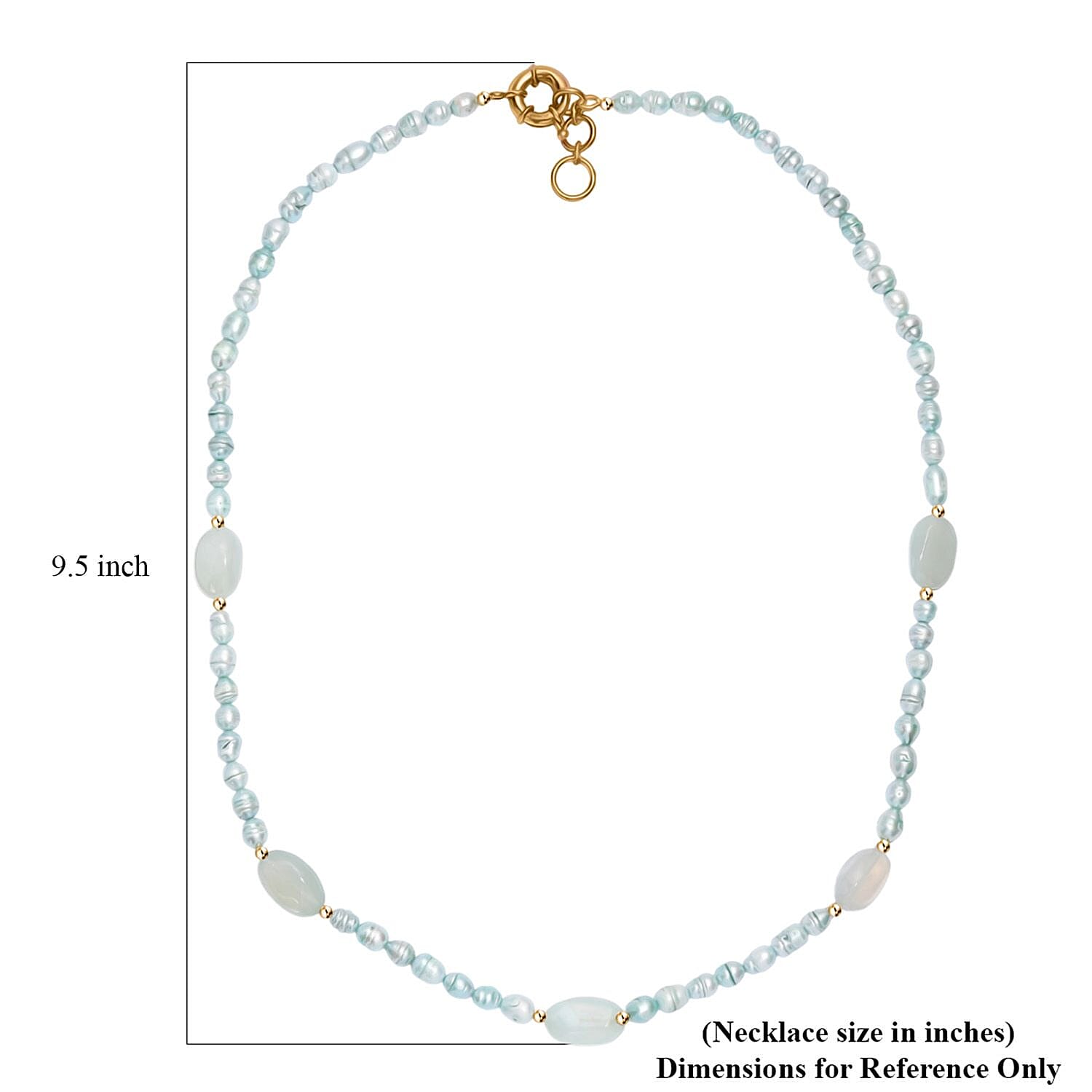 Blue Chalcedony Enhanced 75.00 ctw and Blue Pearl (D) Necklace in ION Plated YG Stainless Steel 24 Inches