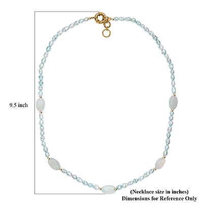 Blue Chalcedony Enhanced 75.00 ctw and Blue Pearl (D) Necklace in ION Plated YG Stainless Steel 24 Inches