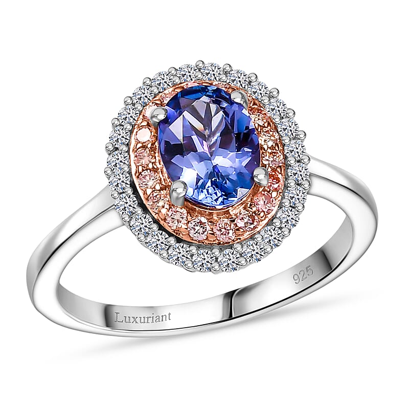 Premium Tanzanite, Luxuriant Lab Grown Pink Diamond (IR) and Lab Grown Diamond 1.45 ctw Twilight Reverie Ring in Rhodium Over Sterling Silver (Size 10.0)