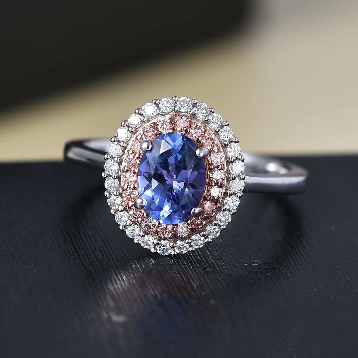 Premium Tanzanite, Luxuriant Lab Grown Pink Diamond (IR) and Lab Grown Diamond 1.45 ctw Twilight Reverie Ring in Rhodium Over Sterling Silver (Size 10.0) image number 1