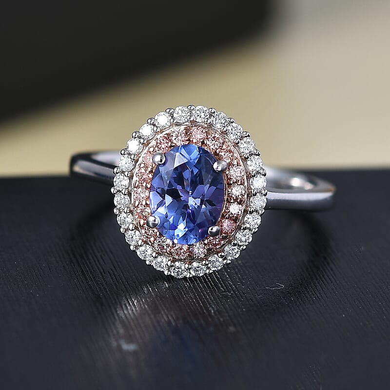 Premium Tanzanite, Luxuriant Lab Grown Pink Diamond (IR) and Lab Grown Diamond 1.45 ctw Twilight Reverie Ring in Rhodium Over Sterling Silver (Size 10.0)