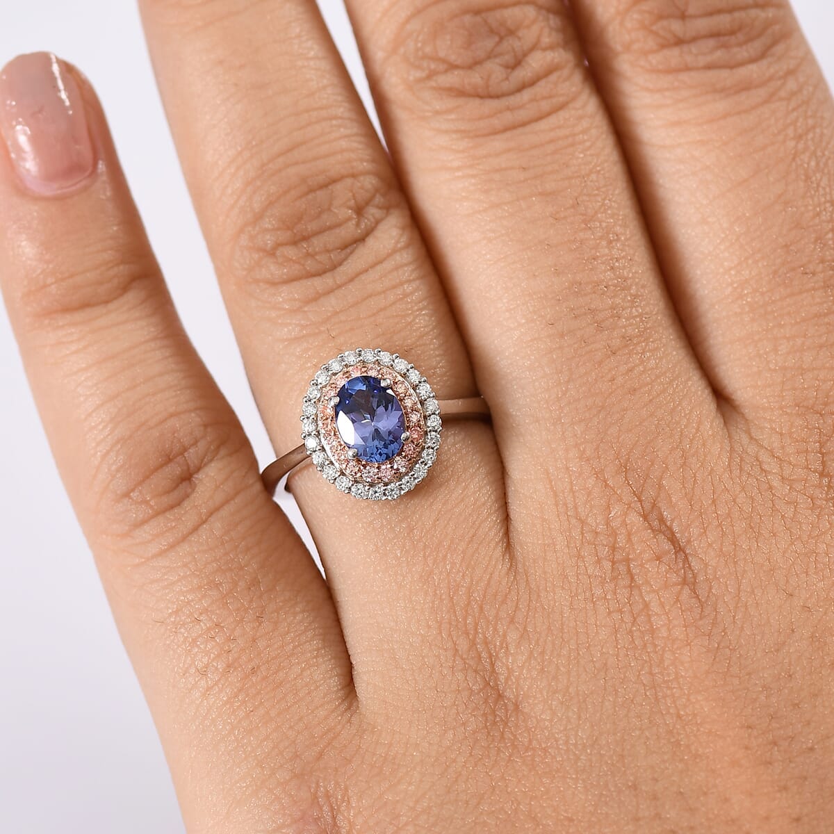 Premium Tanzanite, Luxuriant Lab Grown Pink Diamond (IR) and Lab Grown Diamond 1.45 ctw Twilight Reverie Ring in Rhodium Over Sterling Silver (Size 10.0) image number 2
