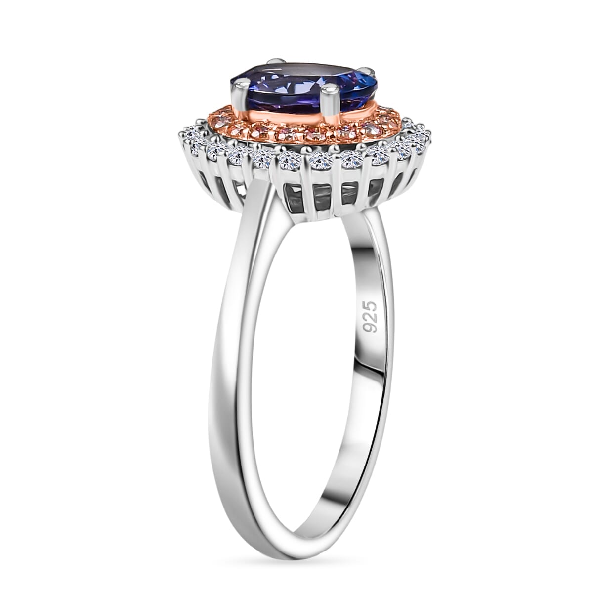 Premium Tanzanite, Luxuriant Lab Grown Pink Diamond (IR) and Lab Grown Diamond 1.45 ctw Twilight Reverie Ring in Rhodium Over Sterling Silver (Size 10.0) image number 3