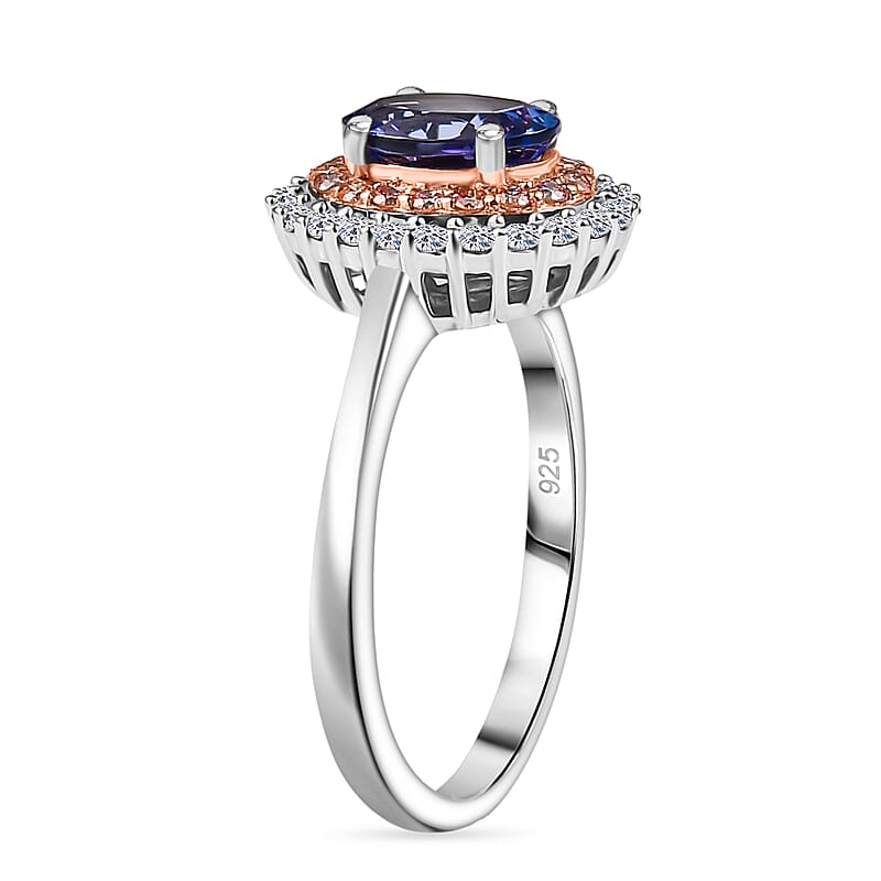 Premium Tanzanite, Luxuriant Lab Grown Pink Diamond (IR) and Lab Grown Diamond 1.45 ctw Twilight Reverie Ring in Rhodium Over Sterling Silver (Size 10.0)
